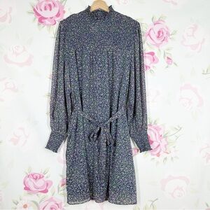 Boden Blue Mock Neck Bishop Sleeve Floral Blue Dress 20 22